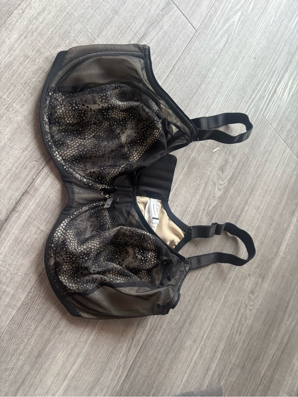 Chantelle Black & Gold Lace Sheer Underwire Bra Size 36G / 36DDDD